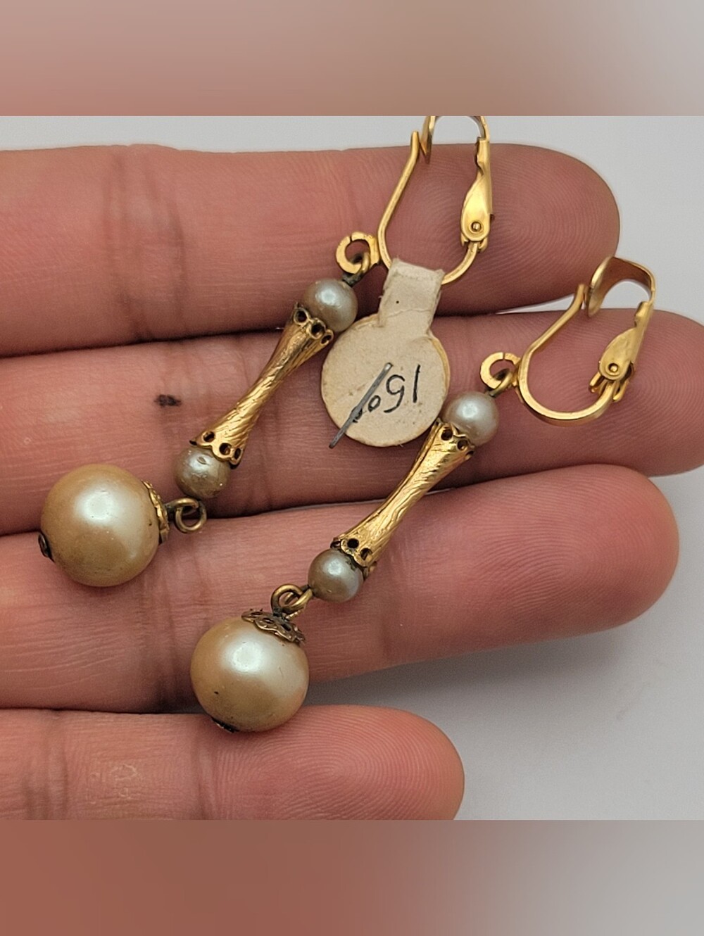 Vintage Gold-Tone Pearl Drop Earrings - Gold and Cream